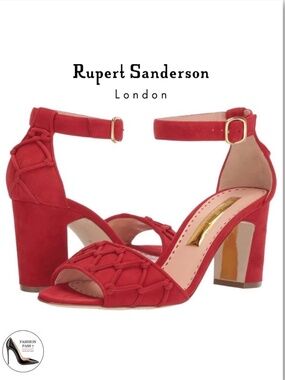 RUPERT SANDERSON Savanna Red Suede Heeled Sandals Designer Luxury Pumps 36.5